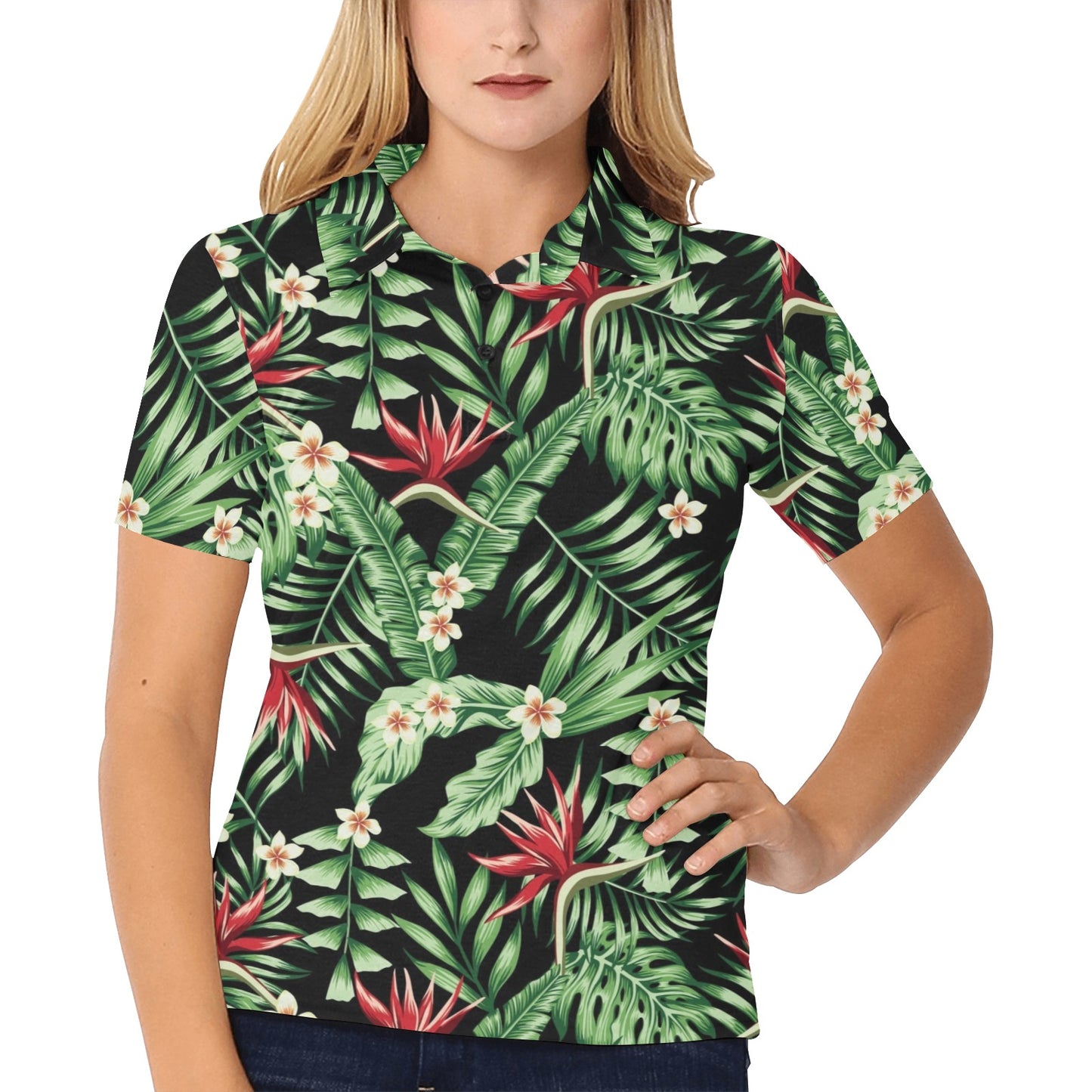 Bird Of Paradise Pattern Print Design BOP05 Women's Polo Shirt