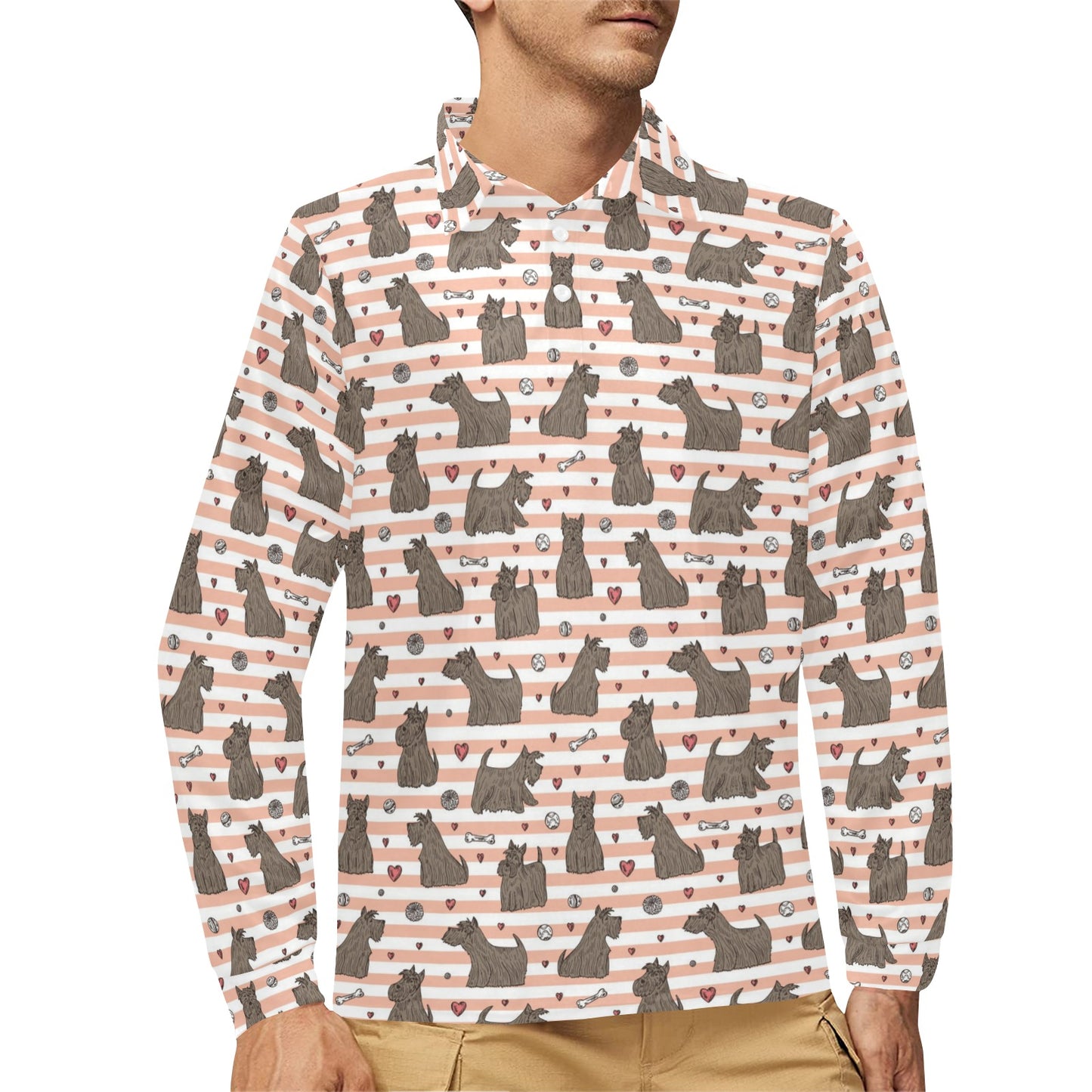 Scottish Terriers Print Design LKS3016 Long Sleeve Polo Shirt For Men's