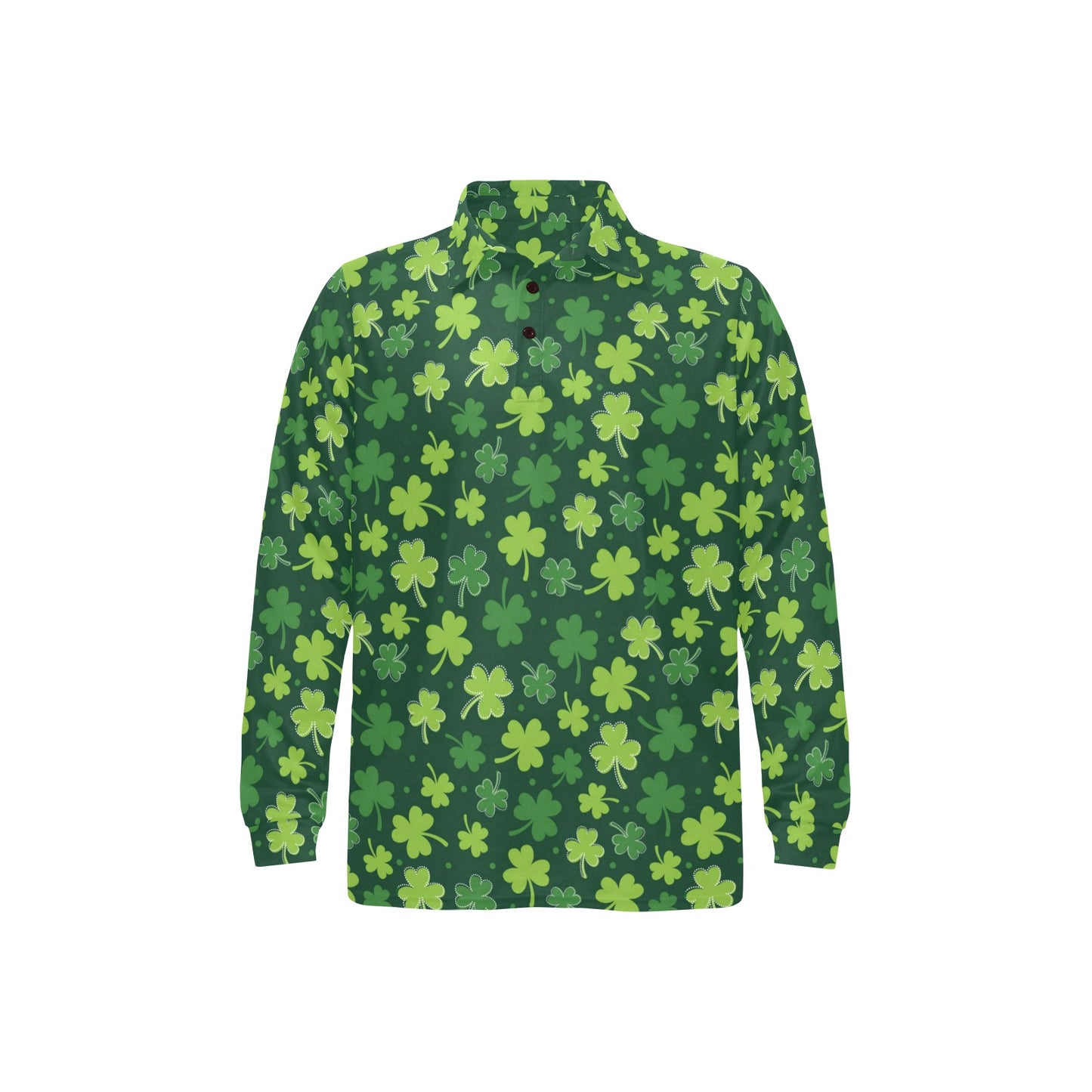 Clover Pattern Print Design 02 Long Sleeve Polo Shirt For Men's