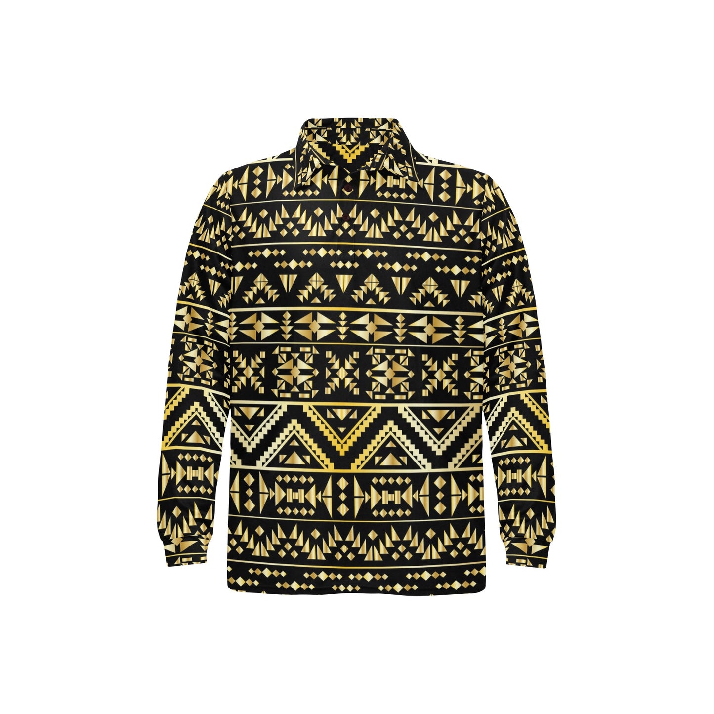 Gold Aztec Tribal Long Sleeve Polo Shirt For Men's