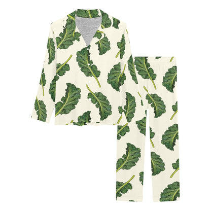 Kale Pattern Print Design 03 Women's Long Pajama Set