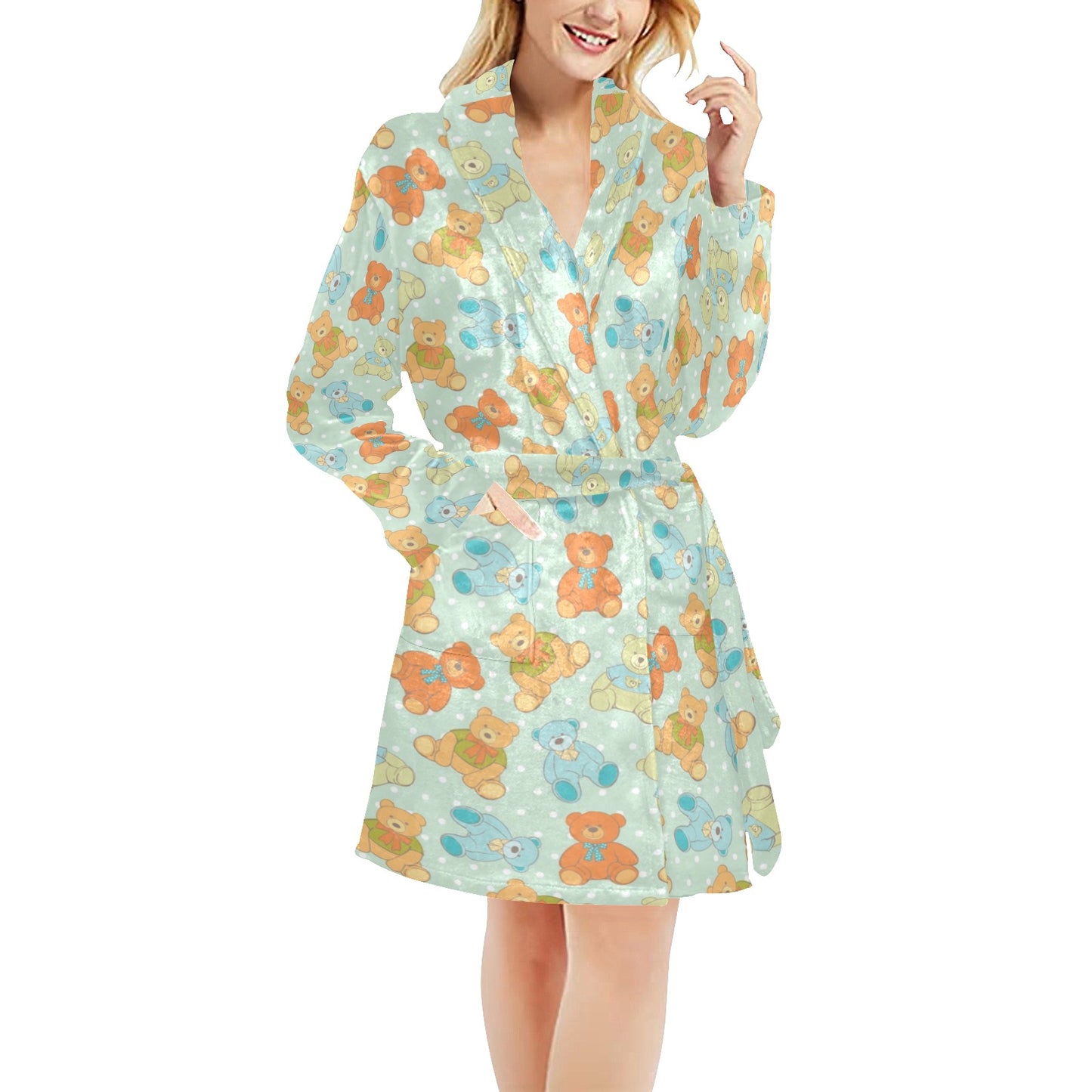 Bear Pattern Print Design 02 Women's Fleece Robe