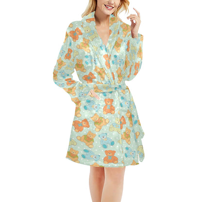 Bear Pattern Print Design 02 Women's Fleece Robe