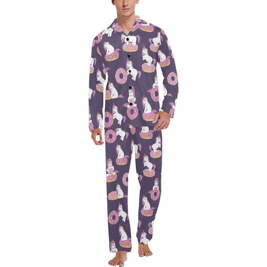 Donut Unicorn Pattern Print Design DN011 Men's Long Pajama Set