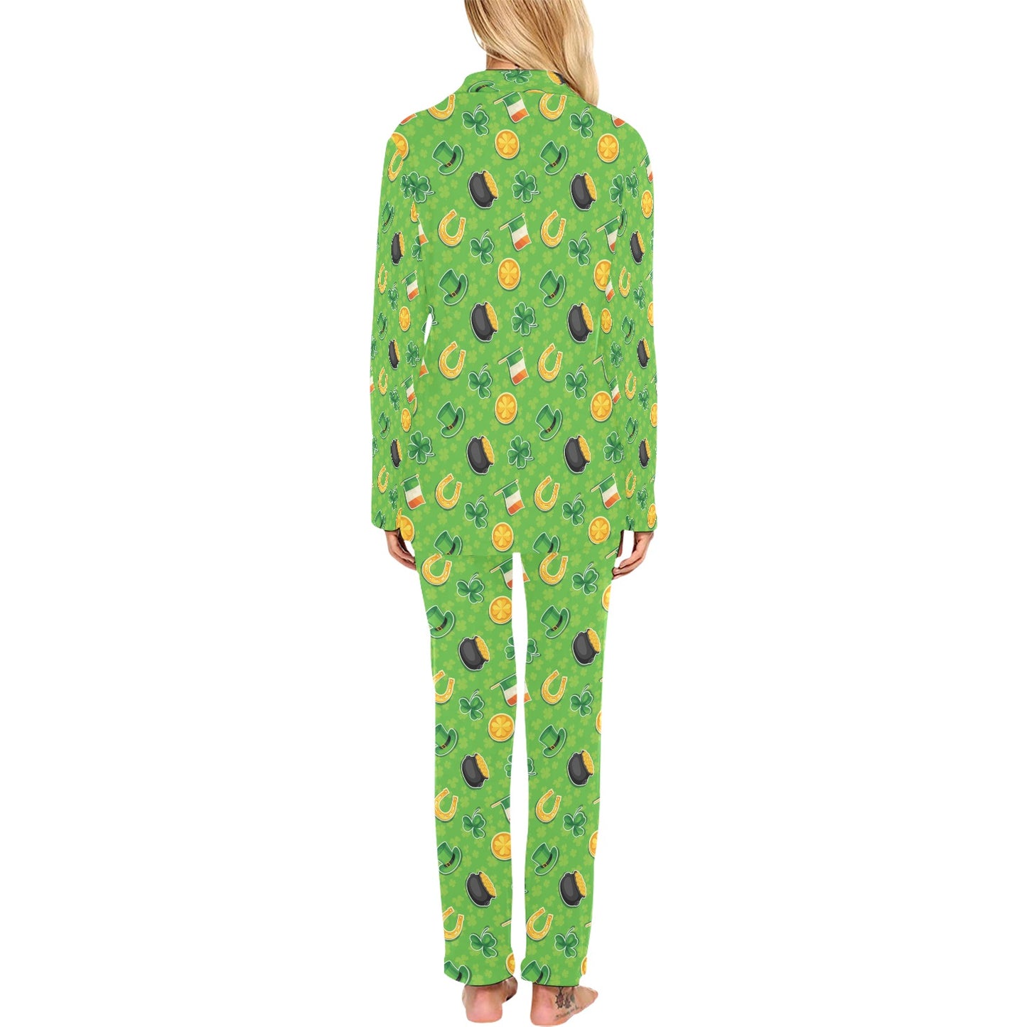 Shamrock Saint Patrick's Day Print Design LKS302 Women's Long Pajama Set
