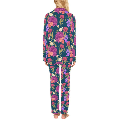 Dahlia Pattern Print Design DH01 Women's Long Pajama Set