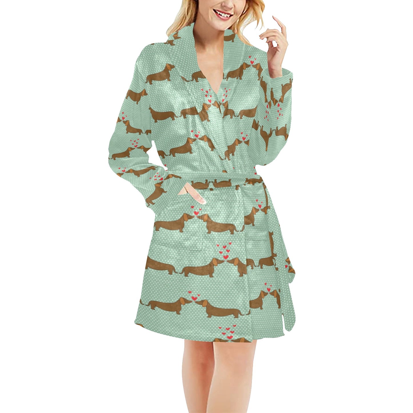 Dachshund Pattern Print Design 02 Women's Fleece Robe