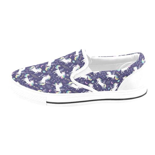 Unicorn Print Design LKS305 White Slip Ons Canvas Women's Shoes