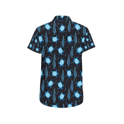 Sea Turtle Print Design LKS3013 Men Short Sleeve Button Up Shirt