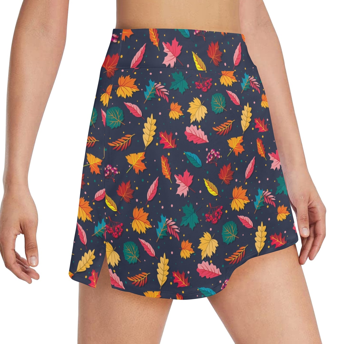 Elm Leave Colorful Print Pattern 17" Golf & Pickleball Skort with Pockets