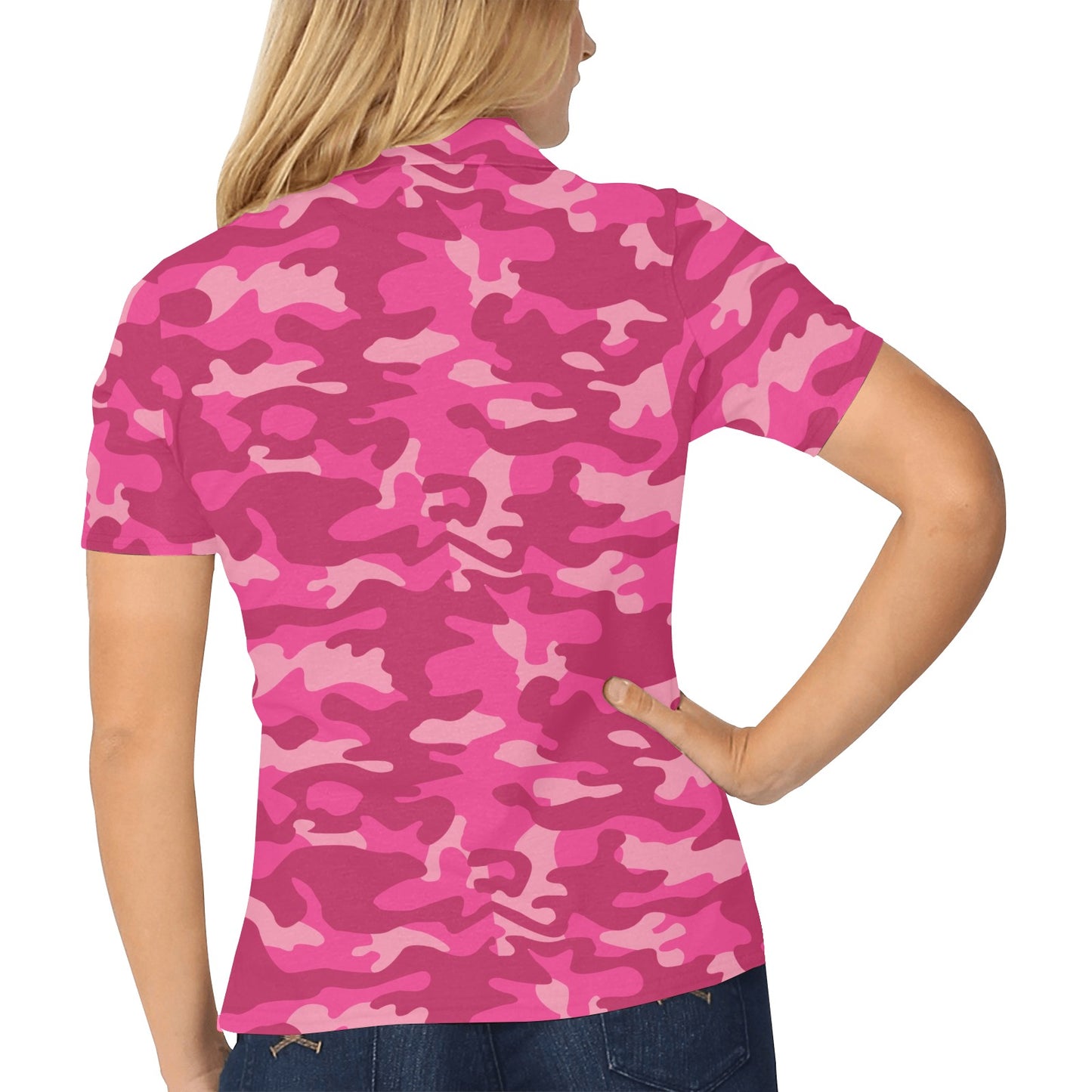 Camo Pink Pattern Print Design 01 Women's Polo Shirt