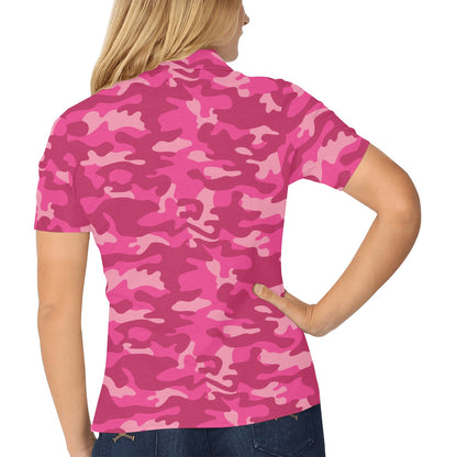 Camo Pink Pattern Print Design 01 Women's Polo Shirt