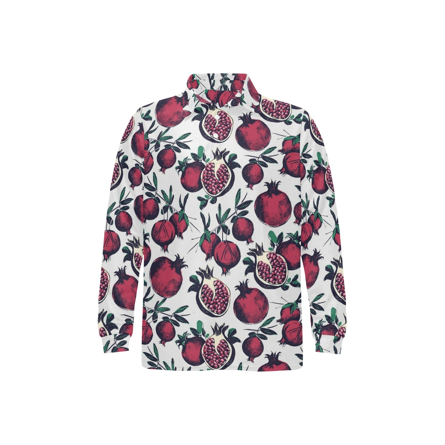Pomegranate Pattern Print Design PG01 Long Sleeve Polo Shirt For Men's