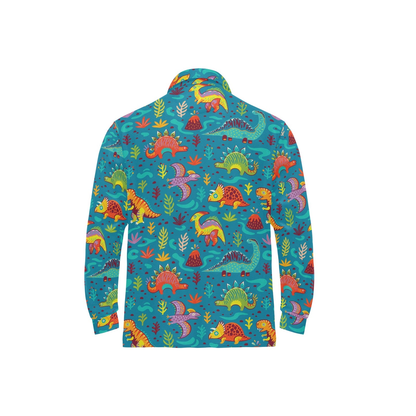 Dinosaur Cartoon Style Long Sleeve Polo Shirt For Men's