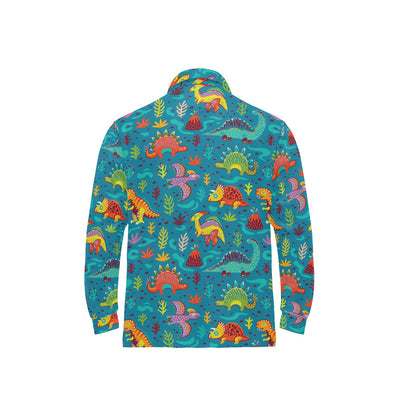 Dinosaur Cartoon Style Long Sleeve Polo Shirt For Men's