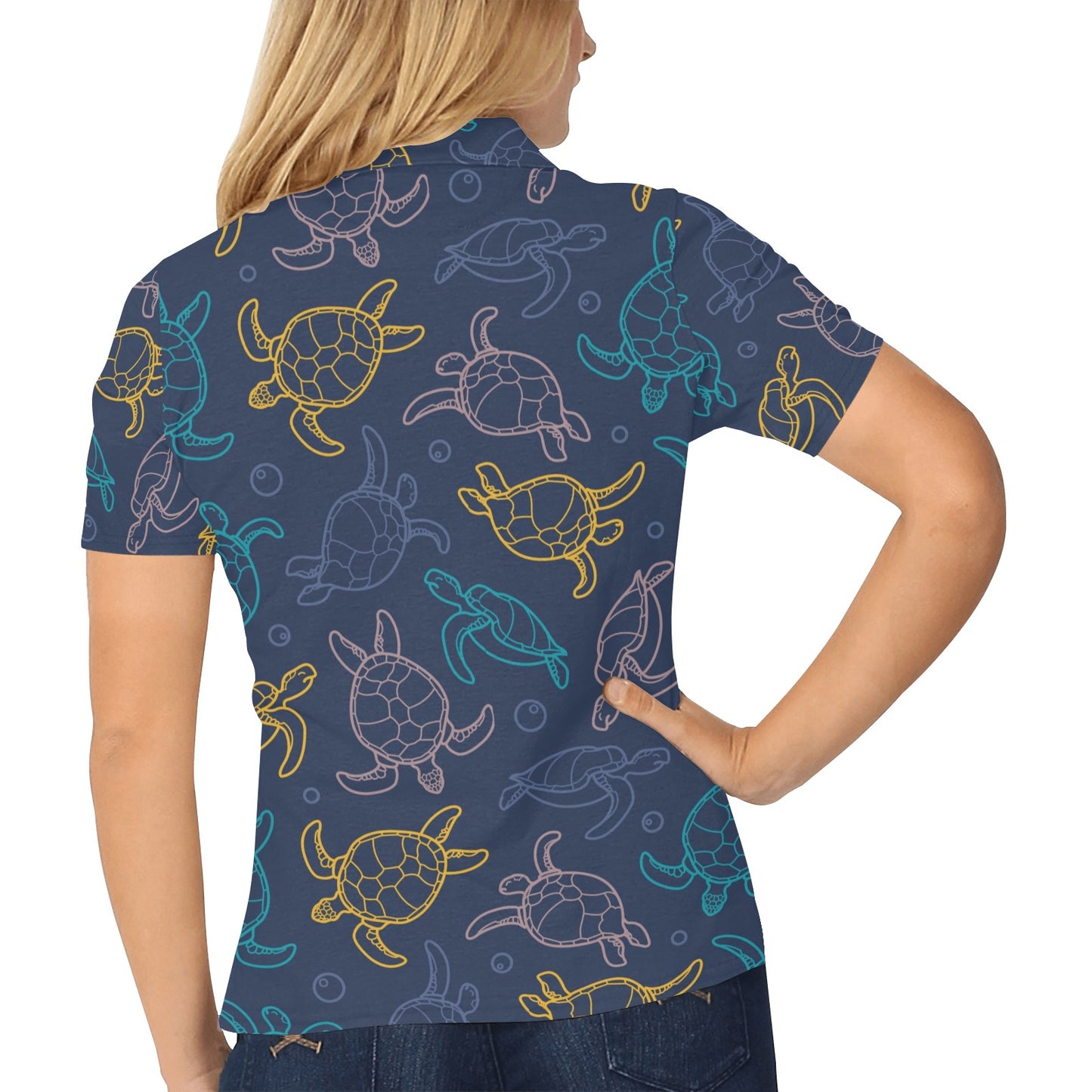 Sea Turtle Baby Print Women's Polo Shirt