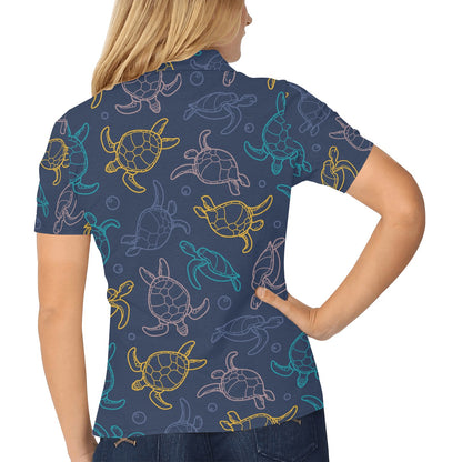 Sea Turtle Baby Print Women's Polo Shirt
