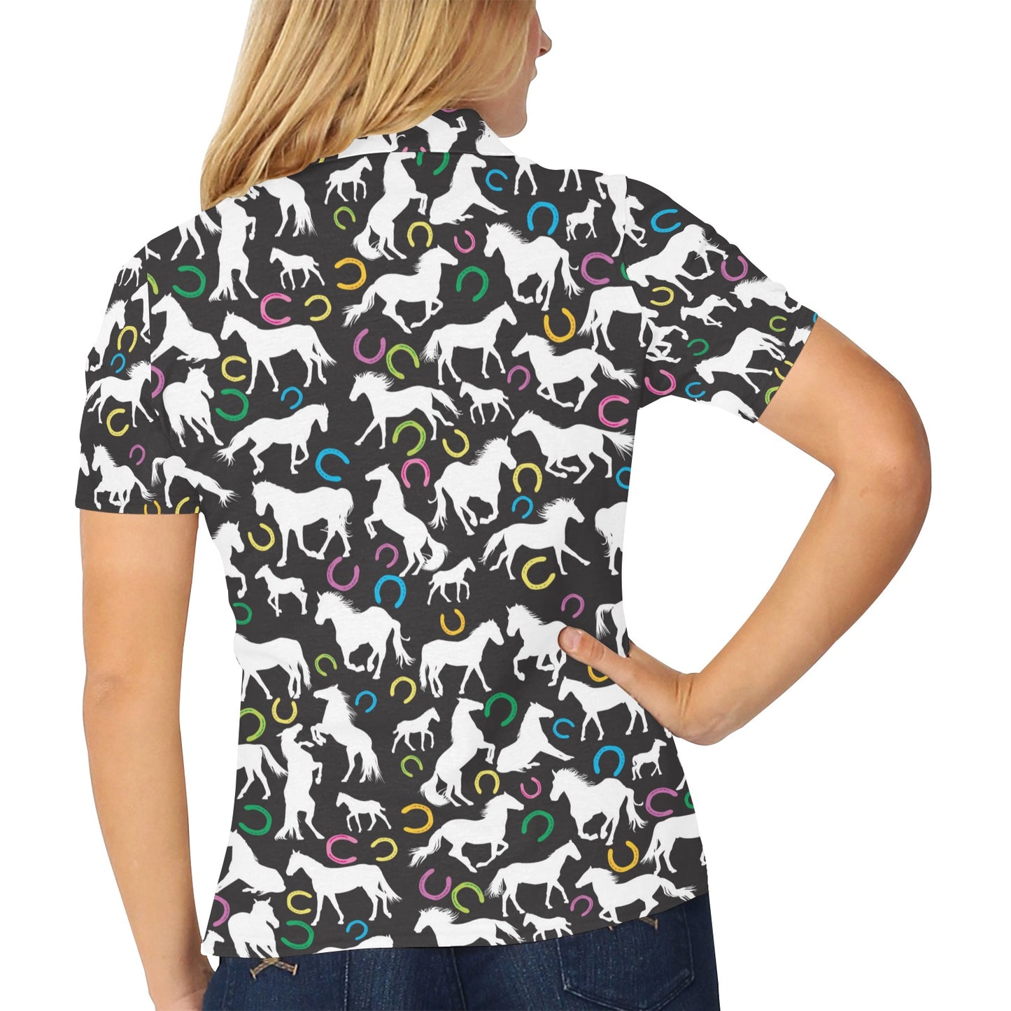 Horse Hoof Colorful Print Design LKS301 Women's Polo Shirt