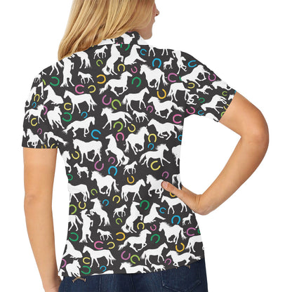 Horse Hoof Colorful Print Design LKS301 Women's Polo Shirt