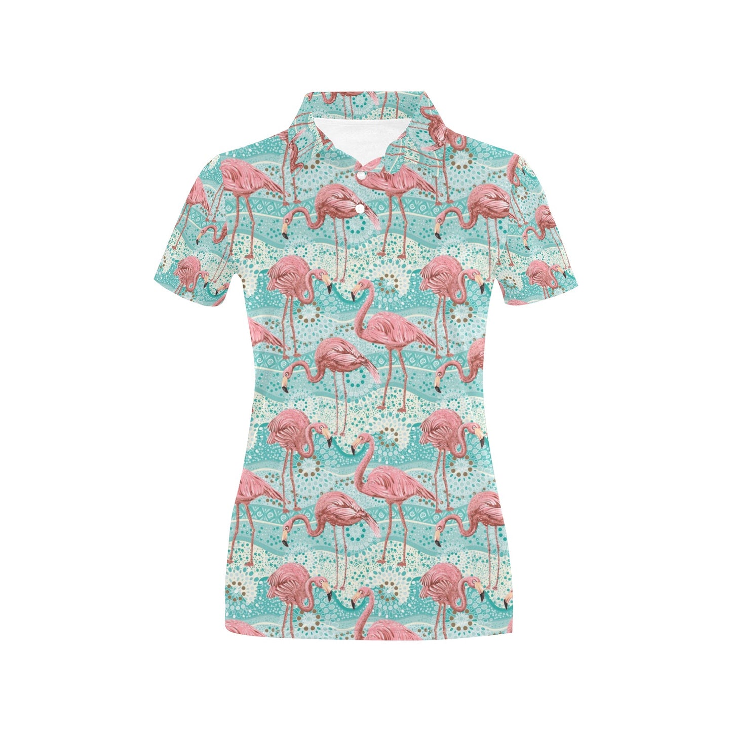 Flamingo Background Themed Print Women's Polo Shirt