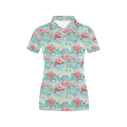 Flamingo Background Themed Print Women's Polo Shirt