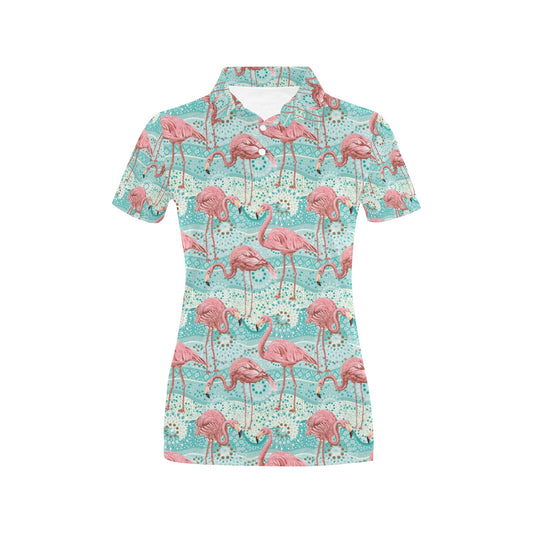 Flamingo Background Themed Print Women's Polo Shirt