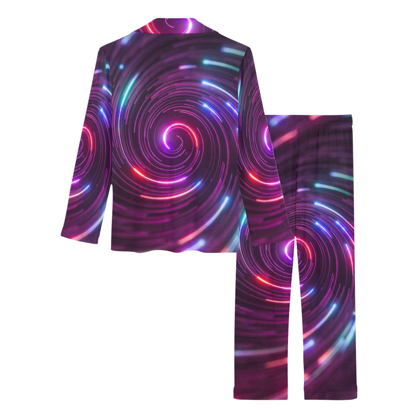 Vortex Twist Swirl Purple Neon Print Women's Long Pajama Set
