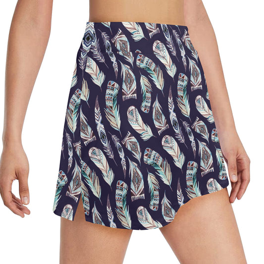 Feather Vintage Boho Design Print 17" Golf & Pickleball Skort with Pockets
