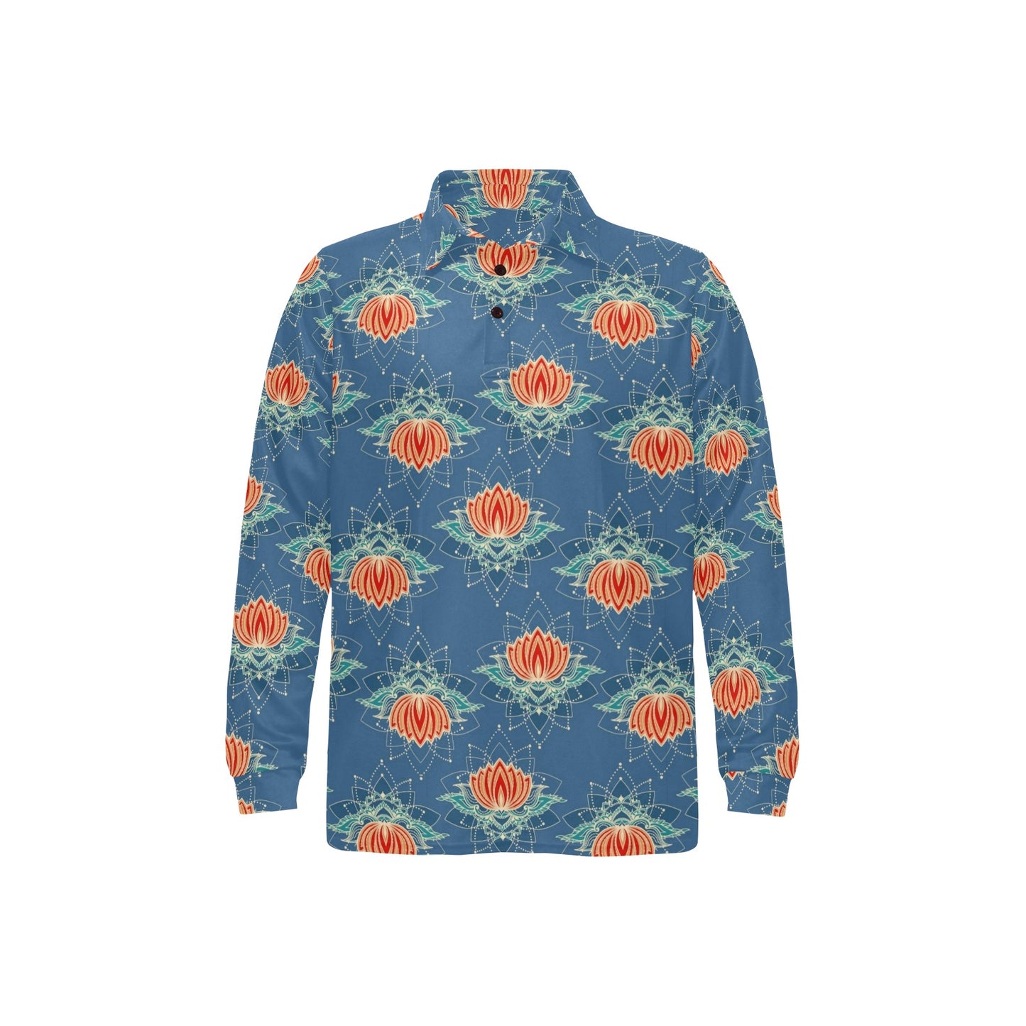 lotus Boho Pattern Print Design LO07 Long Sleeve Polo Shirt For Men's