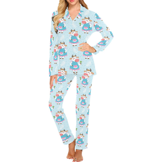 Cattle Happy Pattern Print Design 03 Women's Long Pajama Set
