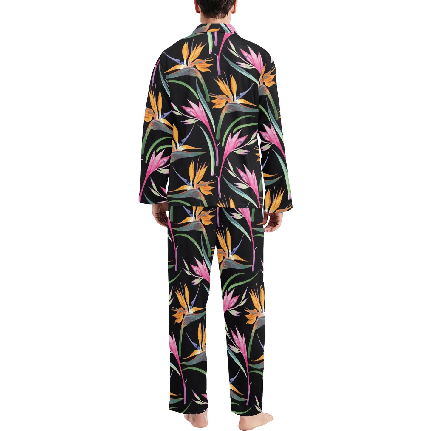 Tropical Flower Pattern Print Design TF017 Men's Long Pajama Set