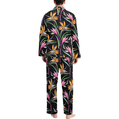 Tropical Flower Pattern Print Design TF017 Men's Long Pajama Set