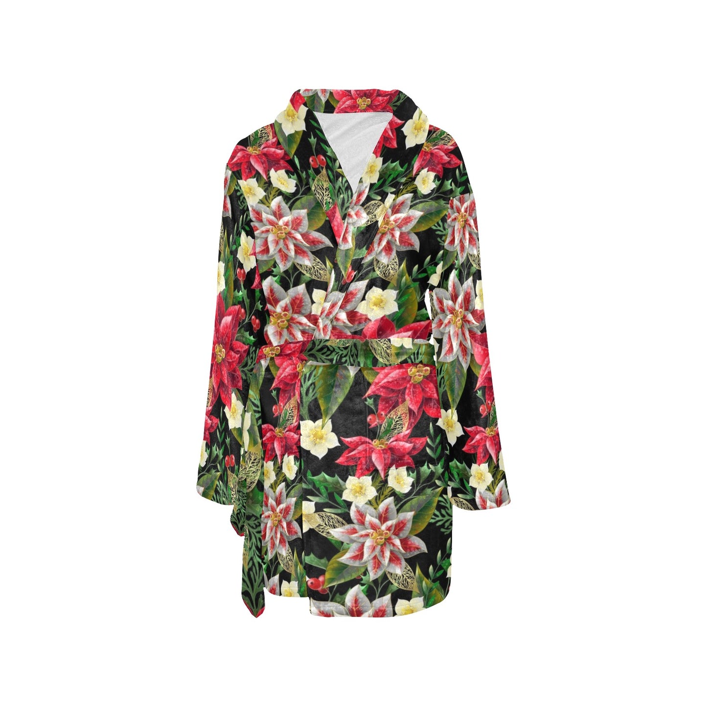 Poinsettia Pattern Print Design POT05 Women's Fleece Robe