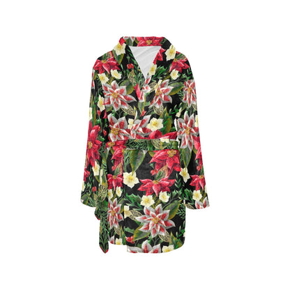 Poinsettia Pattern Print Design POT05 Women's Fleece Robe