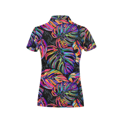 Neon Color Tropical Palm Leaves Women's Polo Shirt