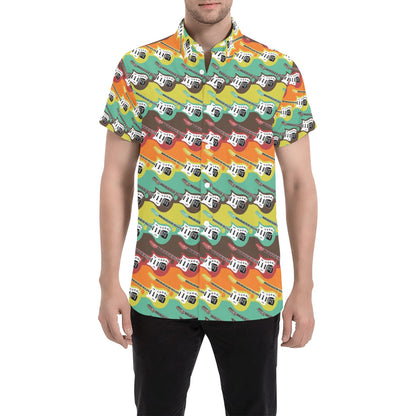 Electric Guitar Print Design LKS401 Men Short Sleeve Button Up Shirt