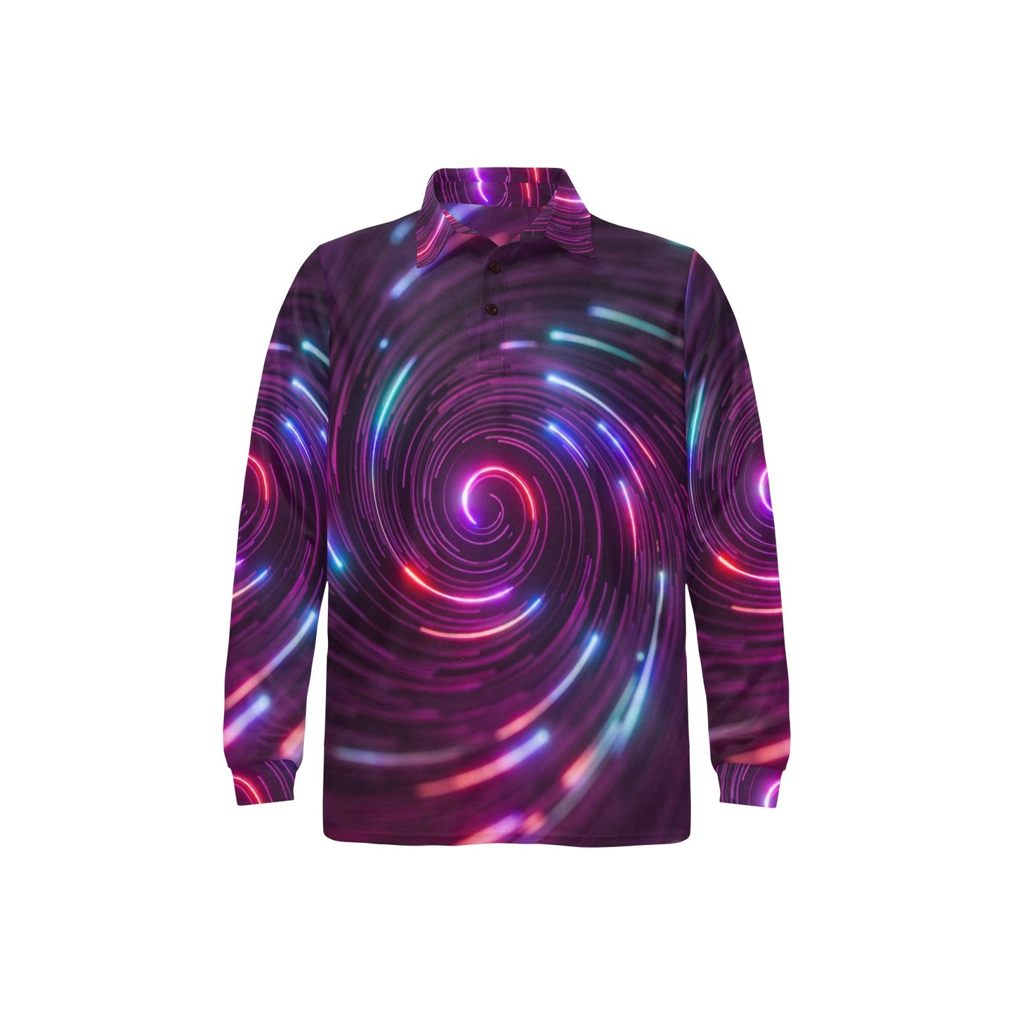 Vortex Twist Swirl Purple Neon Print Long Sleeve Polo Shirt For Men's