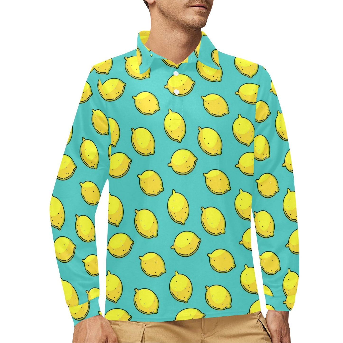 Lemon Pattern Print Design LM04 Long Sleeve Polo Shirt For Men's