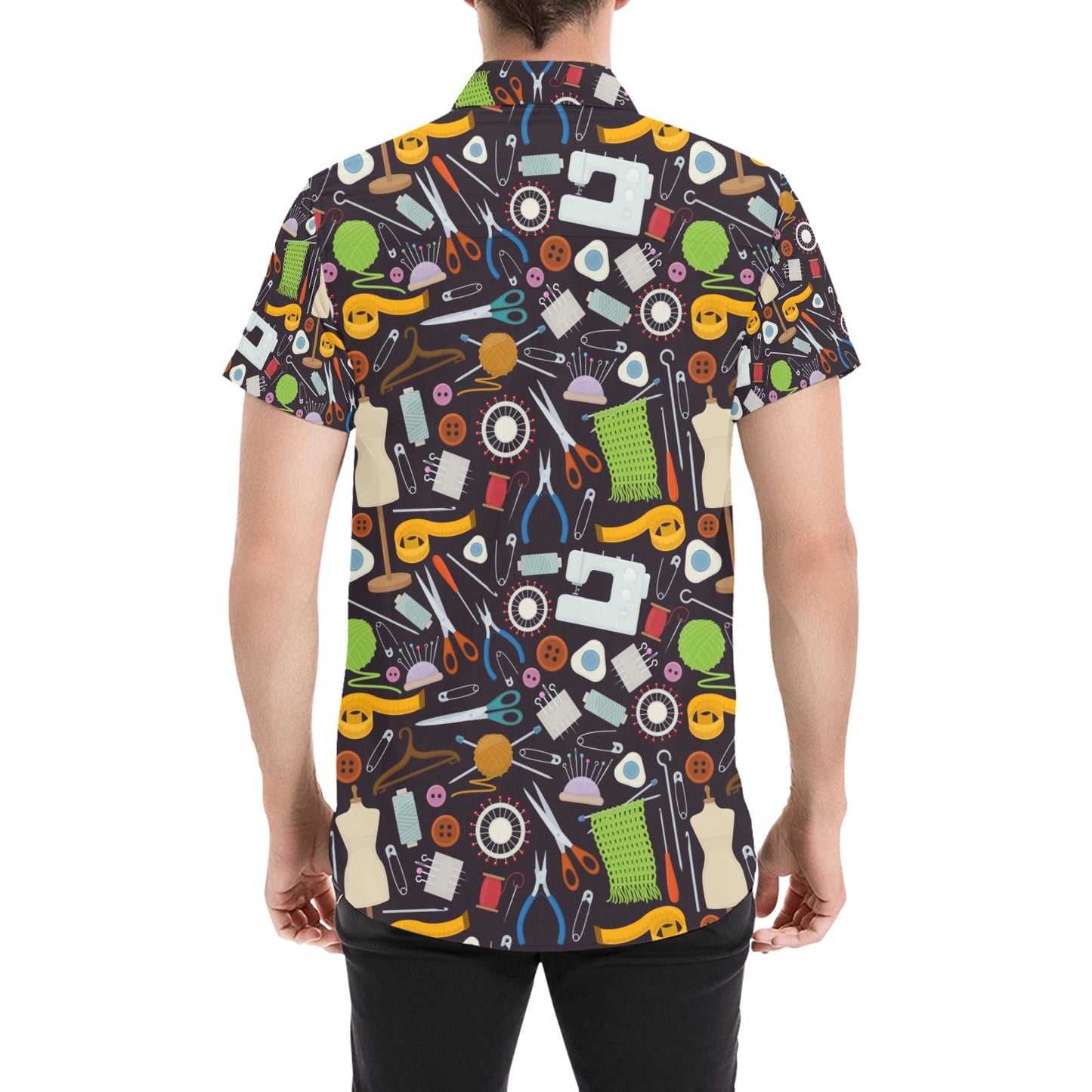 Sewing Equipment Print Design LKS308 Men Short Sleeve Button Up Shirt