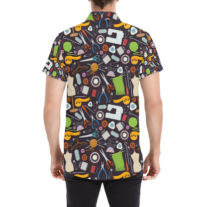 Sewing Equipment Print Design LKS308 Men Short Sleeve Button Up Shirt