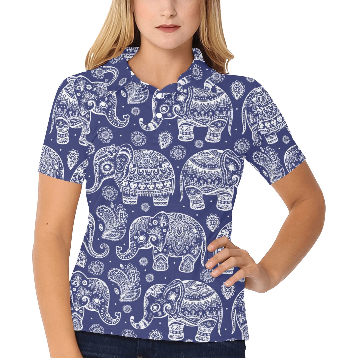 White Elephant Mandala Women's Polo Shirt