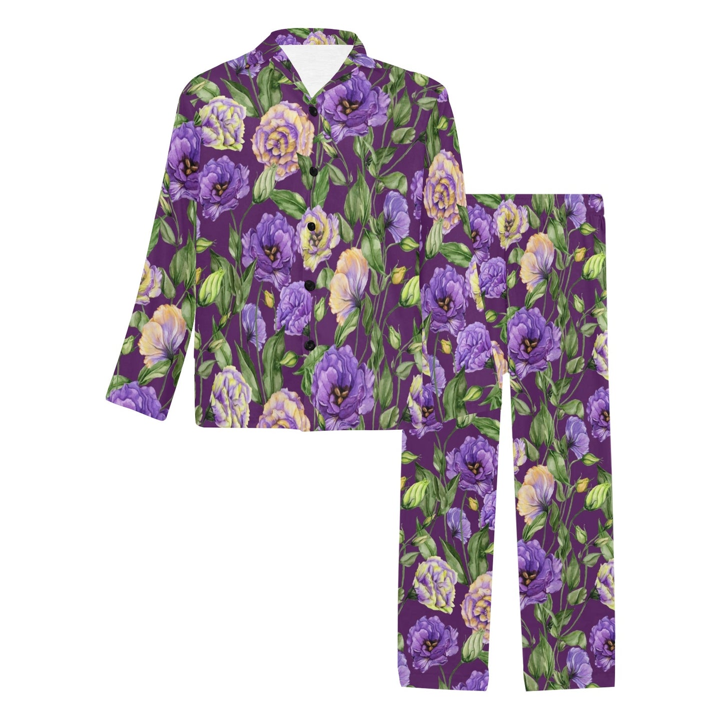 Lisianthus Pattern Print Design LT03 Men's Long Pajama Set