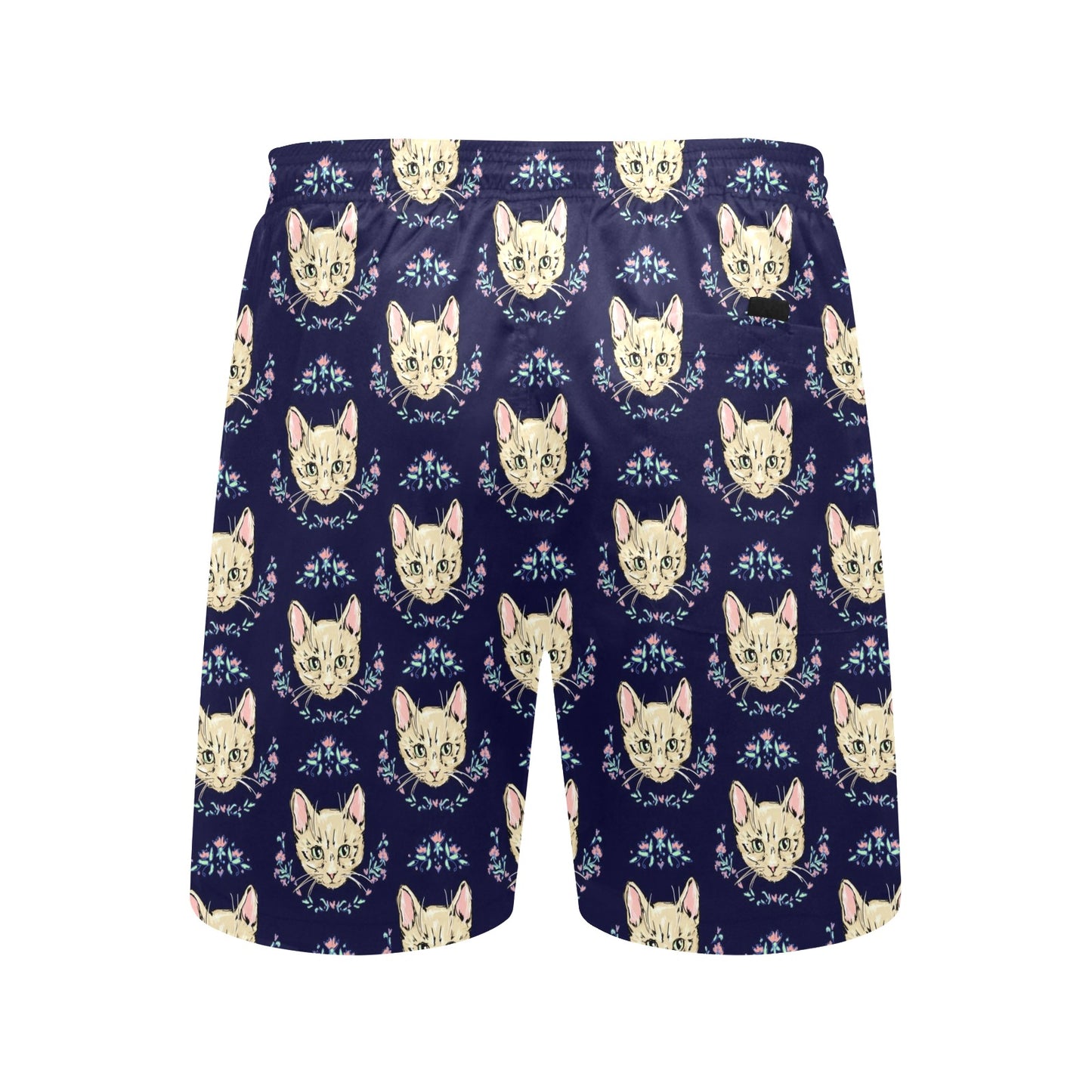 Cat Head with flower Print Pattern Men's Swim Trunks Beach Shorts