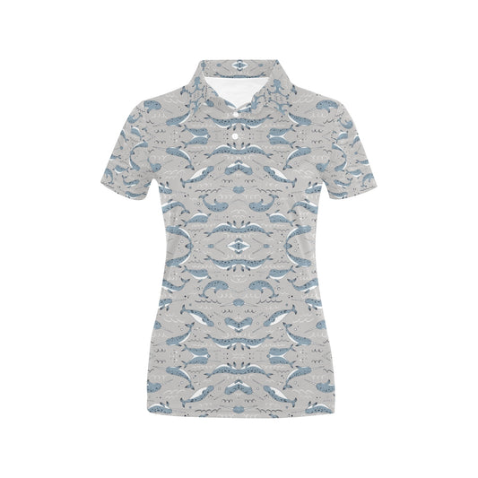 Narwhal Pattern Print Women's Polo Shirt
