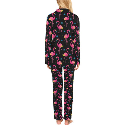Flamingo Pink Neon Print Pattern Women's Long Pajama Set
