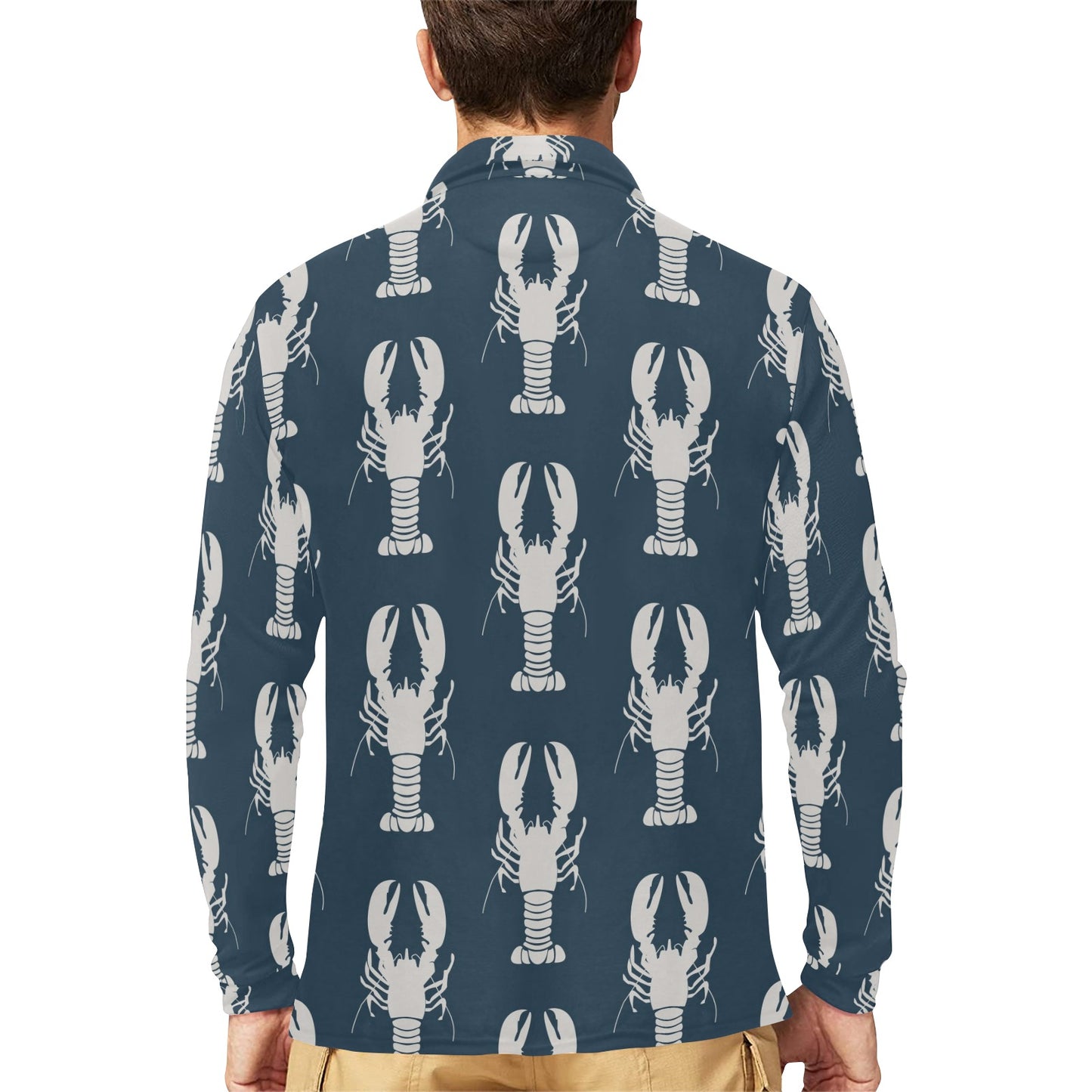 Lobster Pattern Print Design 02 Long Sleeve Polo Shirt For Men's