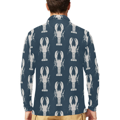 Lobster Pattern Print Design 02 Long Sleeve Polo Shirt For Men's