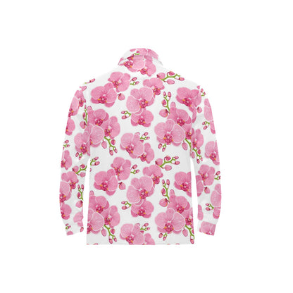 Orchid Pink Pattern Print Design OR07 Long Sleeve Polo Shirt For Men's