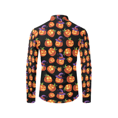 Witch Pumpkin Halloween Print LKS302 Men's Long Sleeve Dress Shirt