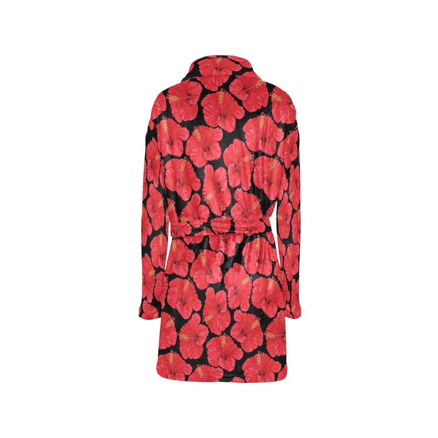 Hibiscus Red Pattern Print Design LKS306 Women's Fleece Robe